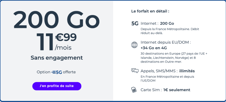 Les détails de l’offre Cdiscount Mobile 200Go 5G