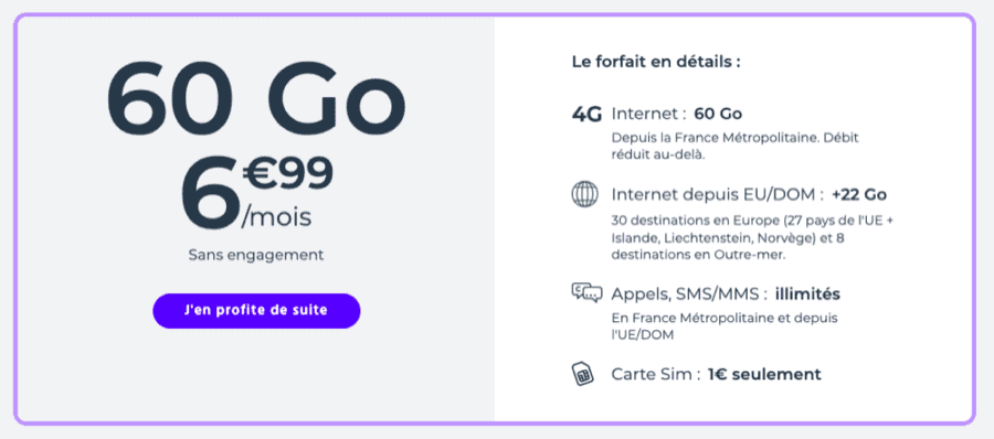 Les détails du forfait Cdiscount Mobile 60Go