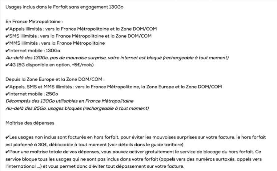 Les détails du forfait La Poste Mobile 130Go