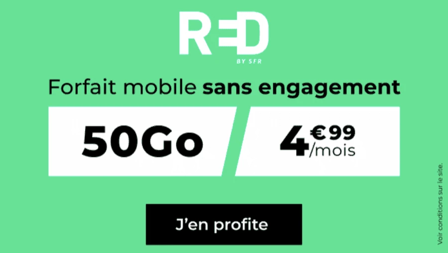 Ce que propose le forfait RED 50 Go à 4,99 €/mois :