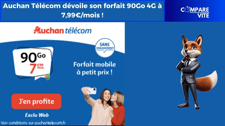Auchan Télécom dévoile son forfait 90Go 4G à 7,99€/mois !