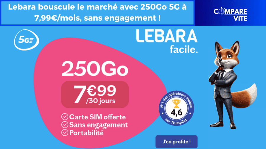 Lebara bouscule le marché avec 250Go 5G à 7,99€/mois, sans engagement