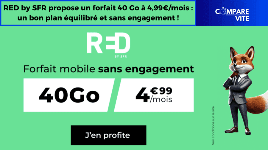 RED by SFR propose un forfait 40 Go à 4,99€/mois : un bon plan équilibré et sans engagement