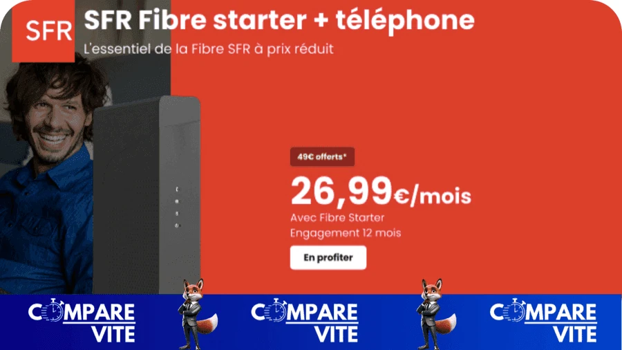 SFR Fibre Starter : Internet + Téléphone à 26,99€/mois avec frais d&rsquo;ouverture offerts