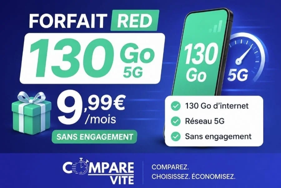 Forfait RED 130 Go 5G à 9,99€/mois : une grosse enveloppe data sans engagement