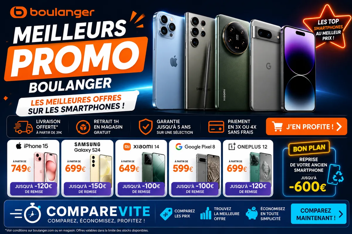 Boulanger arrive sur CompareVite : notre top 3 des meilleurs smartphones