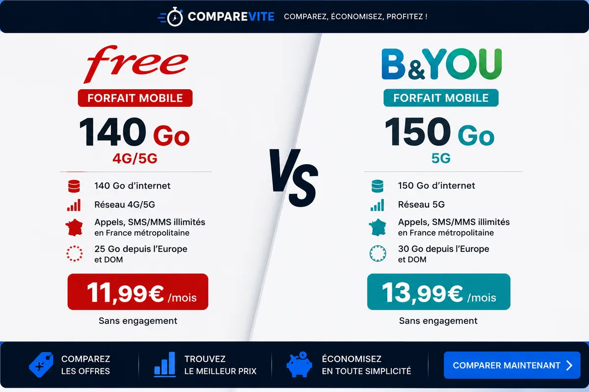 Forfait Free vs B&You : lequel choisir en 2026 ?