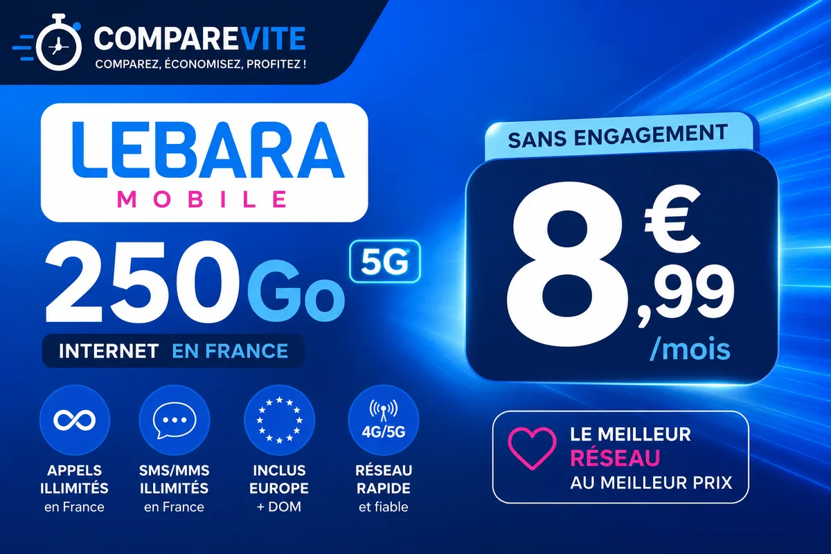 Forfait Lebara 250 Go 5G à 8,99€/mois : le bon plan data du moment