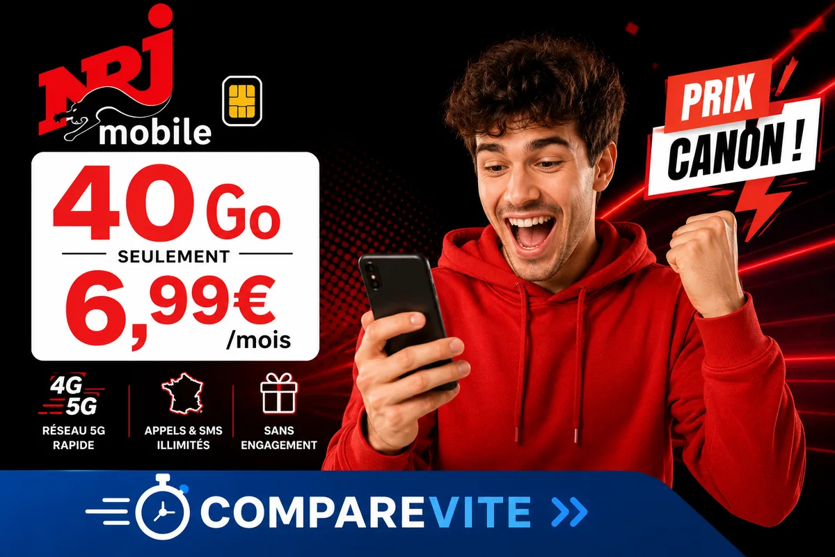 Forfait NRJ Mobile 30 Go à 7,99€/mois sans engagement (réseau Bouygues)