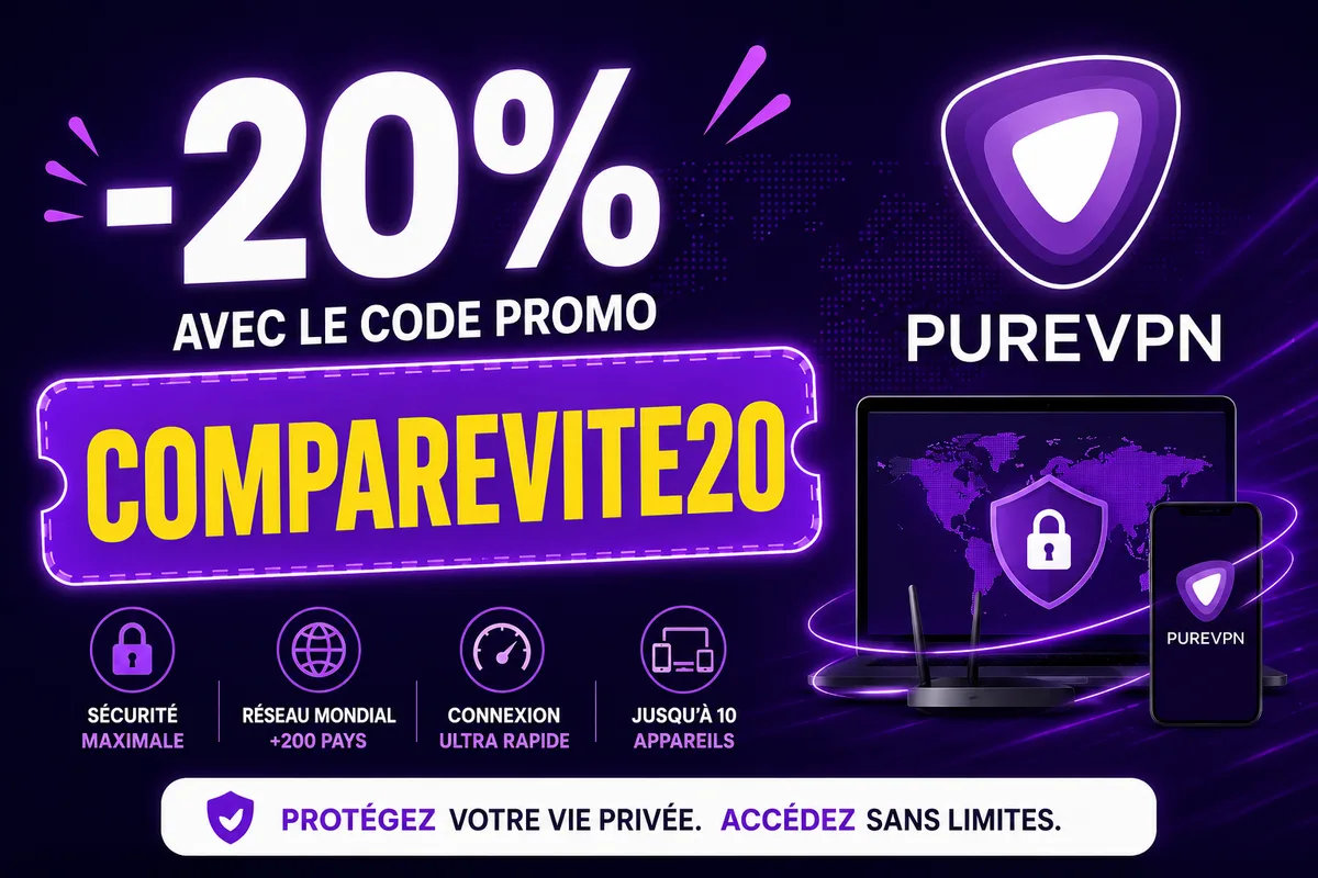 PureVPN à -20 % avec le code CompareVite : le VPN complet dès 1,72 €/mois
