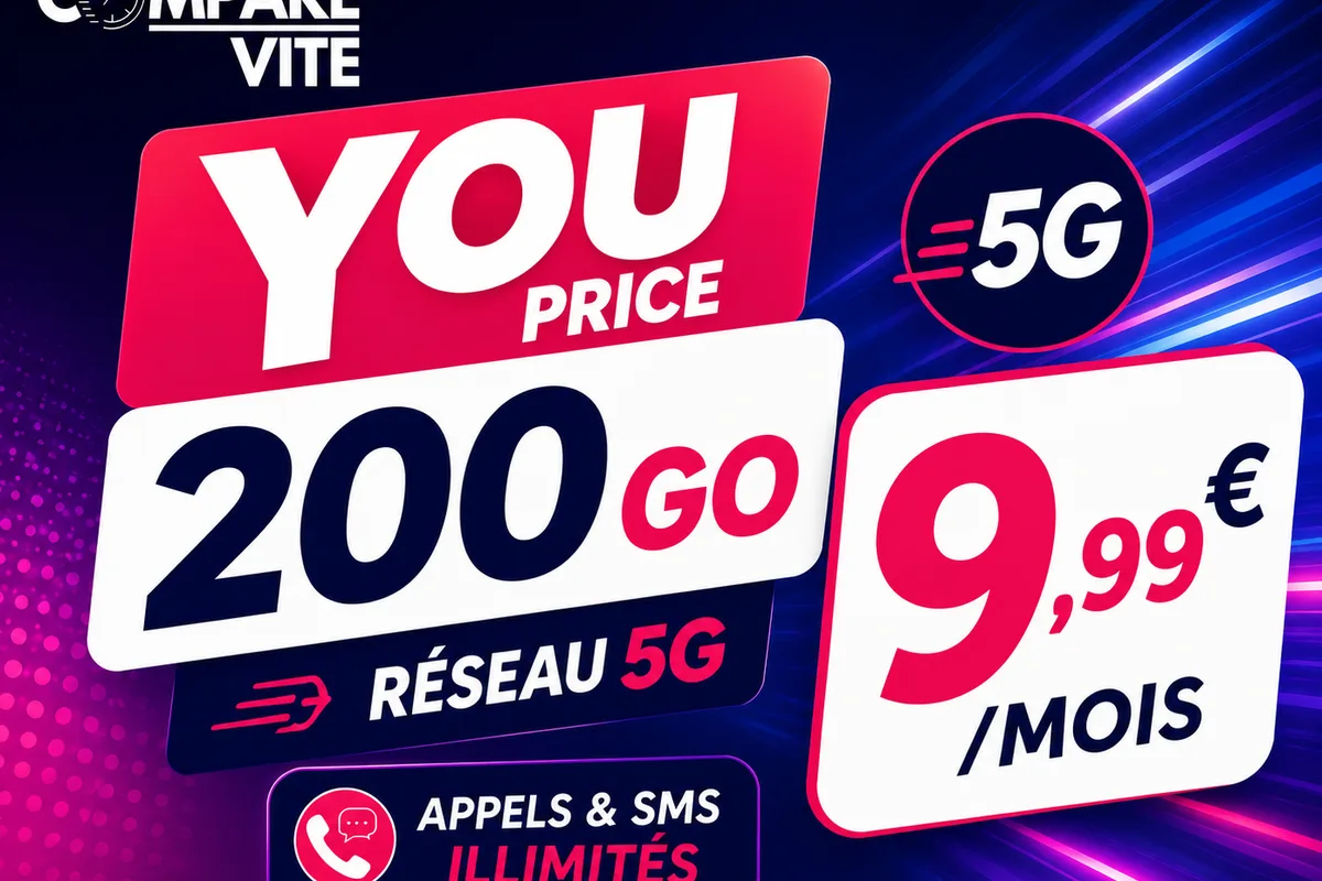 YouPrice 200 Go 5G à 9,99 €/mois : le gros forfait pas cher