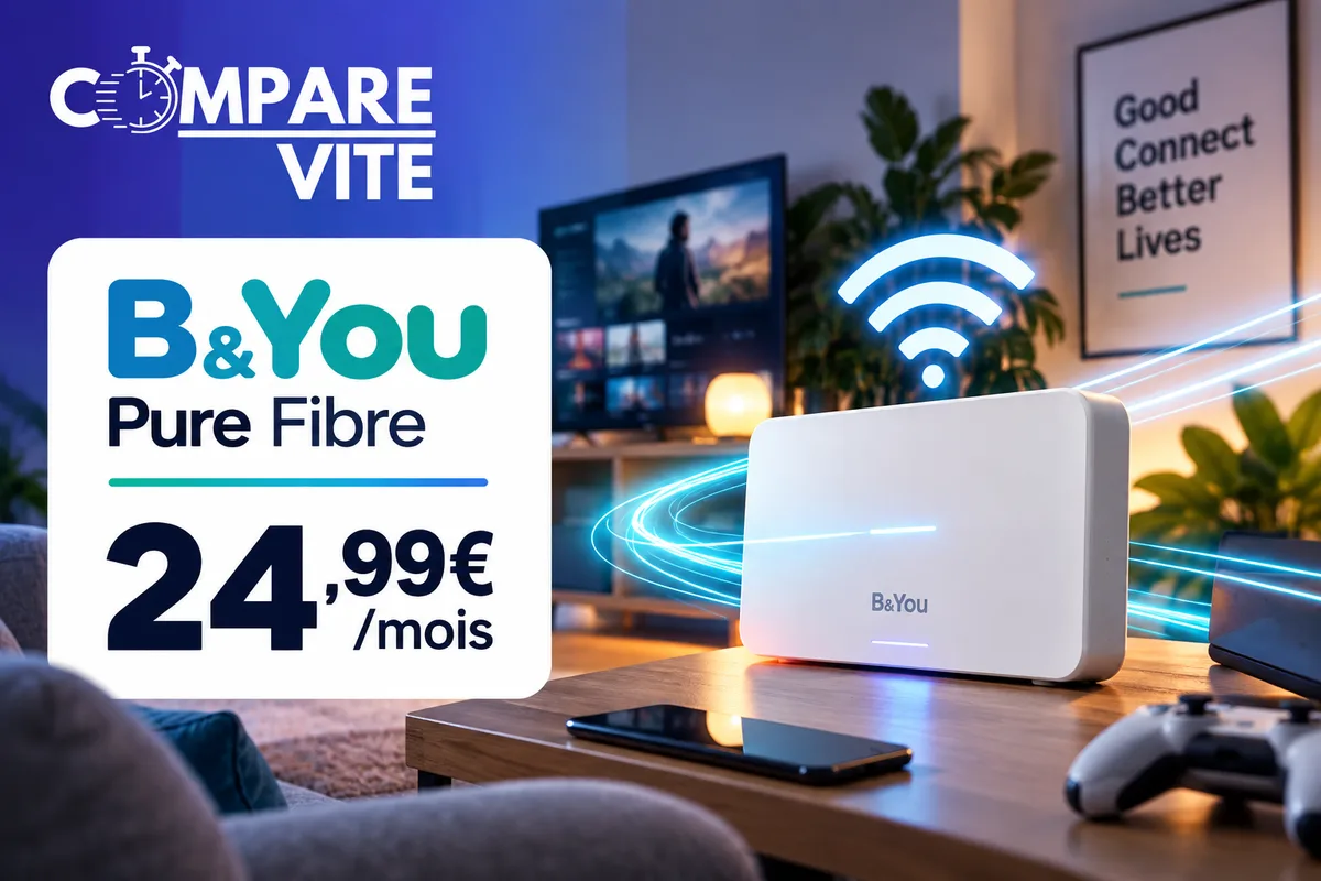 B&You Pure Fibre à 24,99 €/mois : fibre 2 Gbit/s, Wi-Fi 7, sans engagement