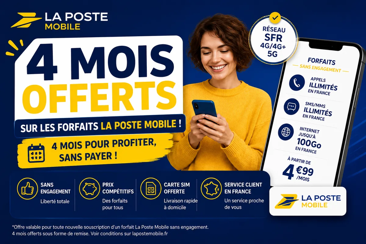 La Poste Mobile offre 4 mois : votre forfait gratuit jusqu'à la fin de l'année