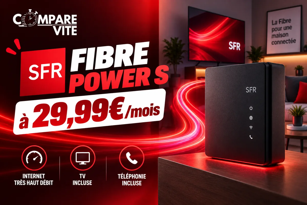 SFR Fibre Power S à 29,99 €/mois : fibre 1 Gb/s, TV et appels inclus