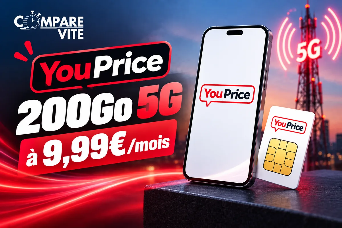 Forfait YouPrice 200 Go 5G à 9,99 €/mois : 200 Go pour moins de 10 €